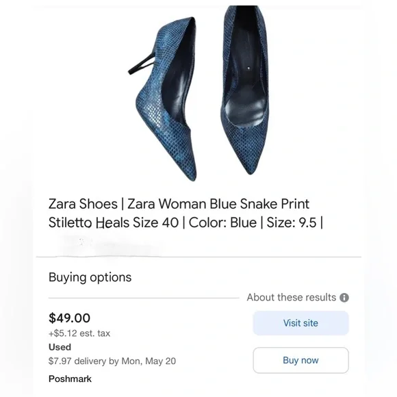 Zara NWT Sexy Blue Snakeskin Print Stiletto Heels Shoes **Size 38/US 7.5**🔥🔥 - Picture 8 of 10